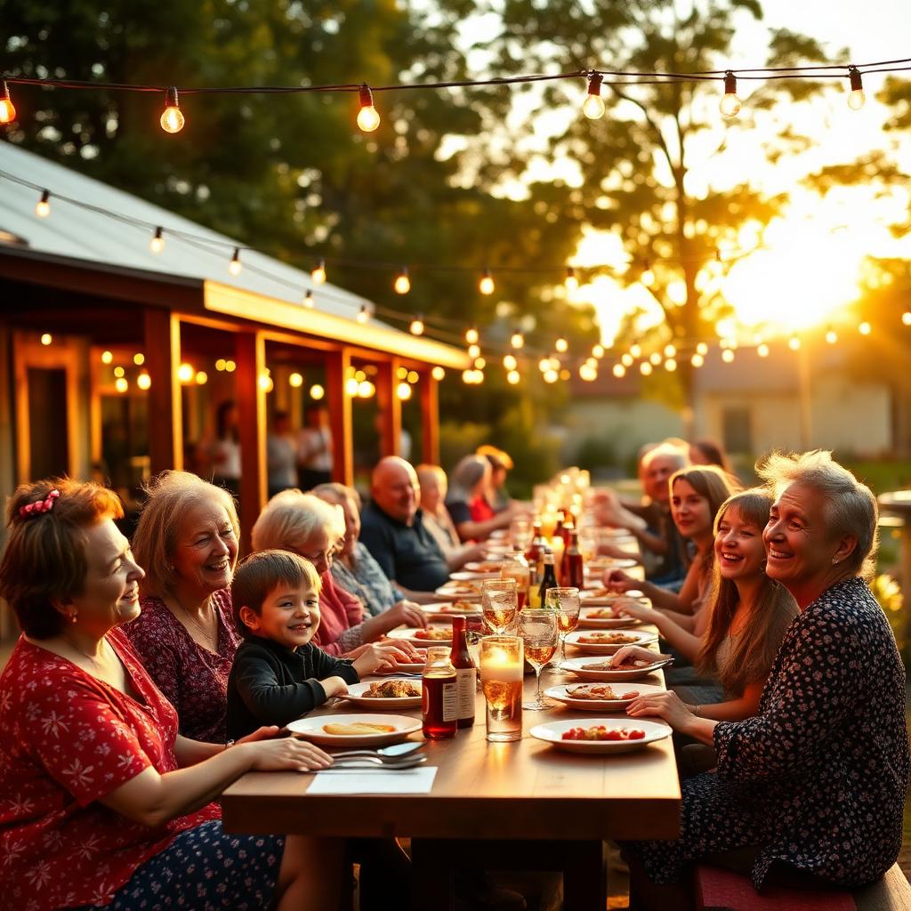 Families sharing a community meal together